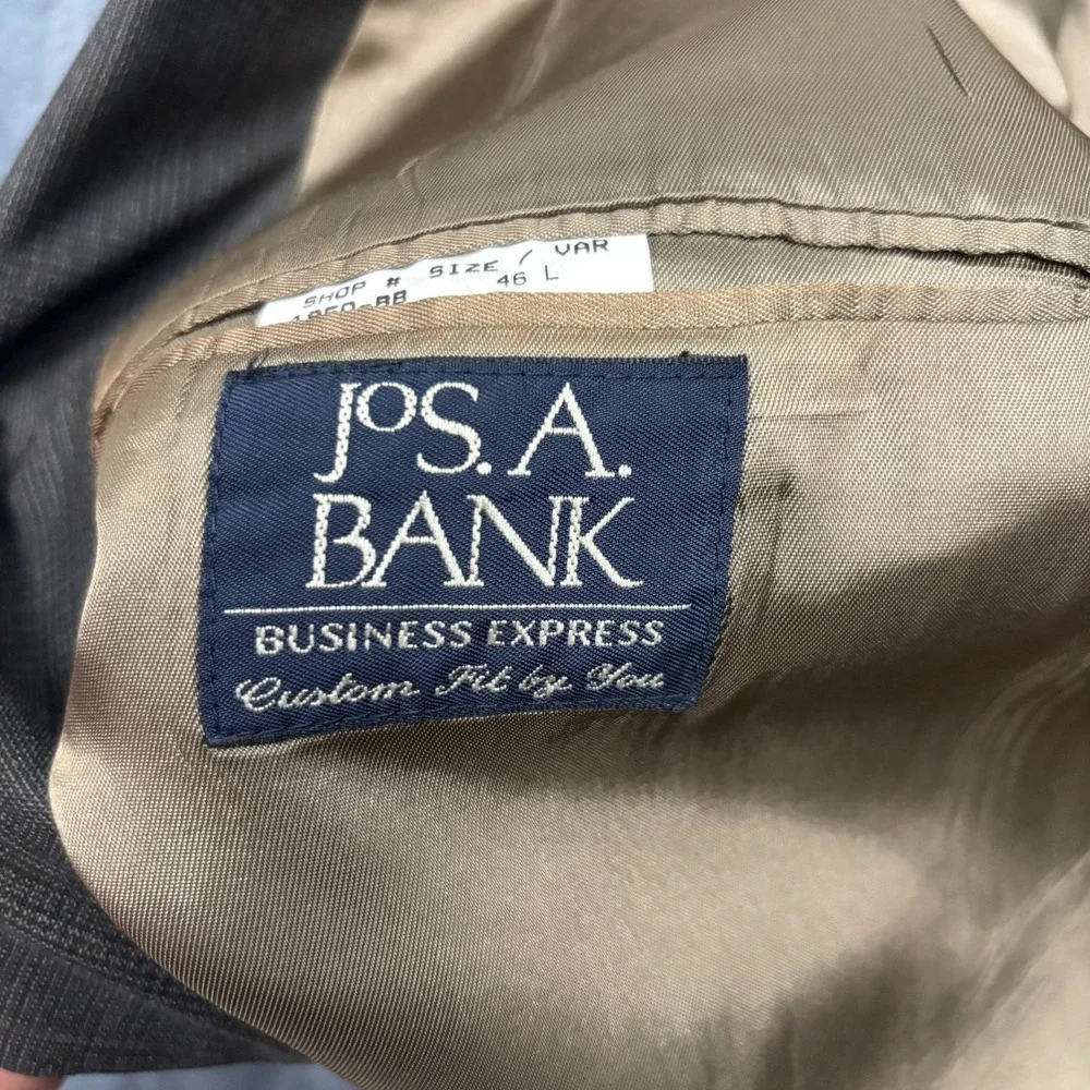 Jos A Bank Business Express Mens 46L Brown Plaid 100% Wool Blazer USA Made